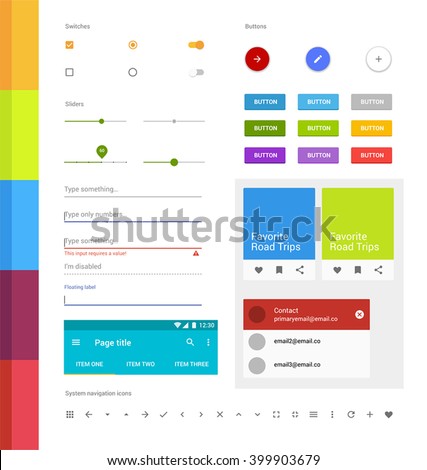 Material design ui set. Modern ui elements. Set of simple icons. Android UI kit