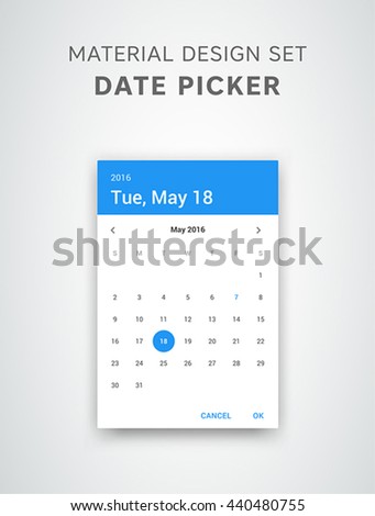 Material design date picker. Clean calendar ui design. GUI elements