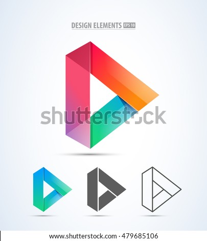 Vector play logo icon. Video application icon design template. Music player. Line art. Paper origami collection. Application icon design for app design. Material design