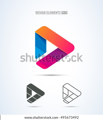 Vector play logo icon. Video application icon design template. Music player. Line art. Paper origami collection. Application icon design. Material design