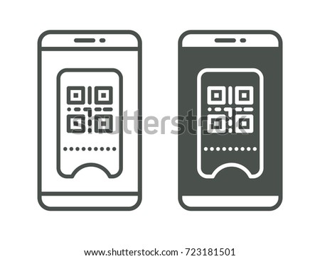 Vector QR code ticket scanner on phone. Flat line style