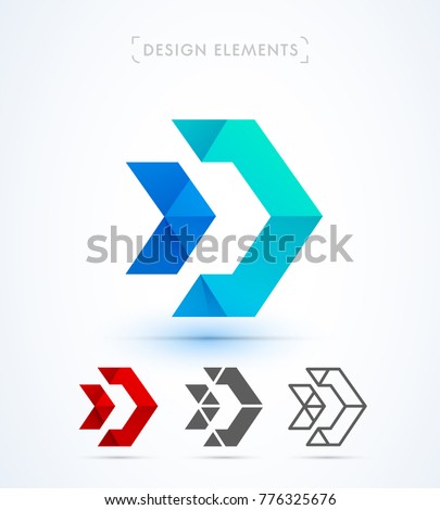 Arrow vector abstract logo design. Origami, material design, flat and line art style