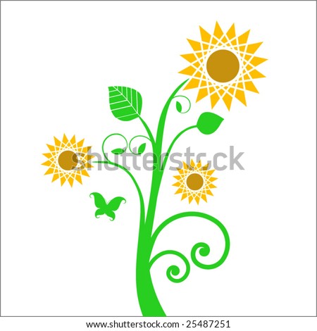 Sunflower With Butterfly Stock Vector Illustration 25487251 : Shutterstock