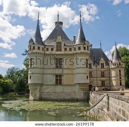 Famous French castle Azay-le-Rideau. View from the park. Loire Valley, France.