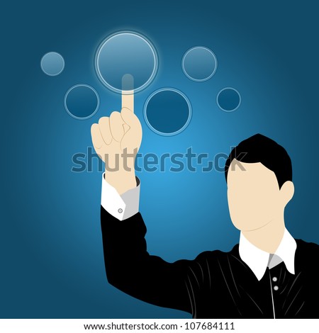 The Businessman Pointing on Blank Button With Blue Gradient Background