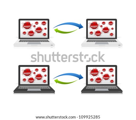 The Computer Notebook With The Red Cyber Attacking Virus in Their Screen For Computer Network Virus Concept Isolated on White Background