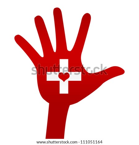 Heart Donation Concept Present By Red Hand With Cross Sign and Heart Inside Isolated On White Background
