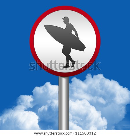 Silver Metallic Surf Area Road Sign With Red Metallic Border In Blue Sky Background