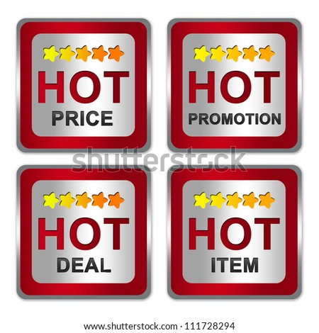 Silver Metallic Sticker With Red Metallic Border For Hot Price, Hot Promotion, Hot Deal, and Hot Item Campaign Isolated on White Background