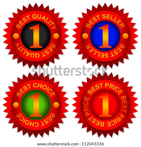 Colorful Metallic Sticker For Marketing Campaign With Best Quality, Best Seller, Best Choice and Best Price Isolated on White Background