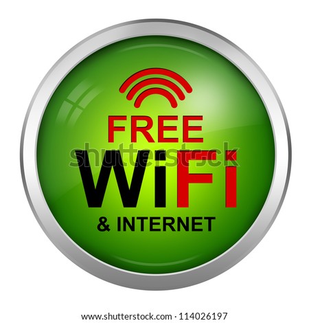 Green Glossy Style Wifi And Internet Available Here Sign Isolated On ...