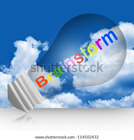 Colorful Brainstorm Text Inside The Light Bulb For Business Concept in Blue Sky Background