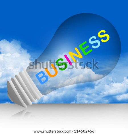 Colorful Business Text Inside The Light Bulb For Business Concept in Blue Sky Background
