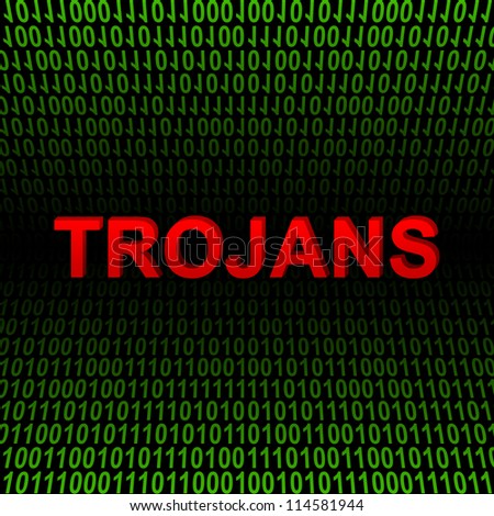 Computer And Internet Security Concept Present by Red 3D Trojans Text In Green Binary Code Background