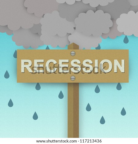 Recession Road Sign For Business Solution Concept Made From Recycle Paper With Cloud and The Rain Drop Background