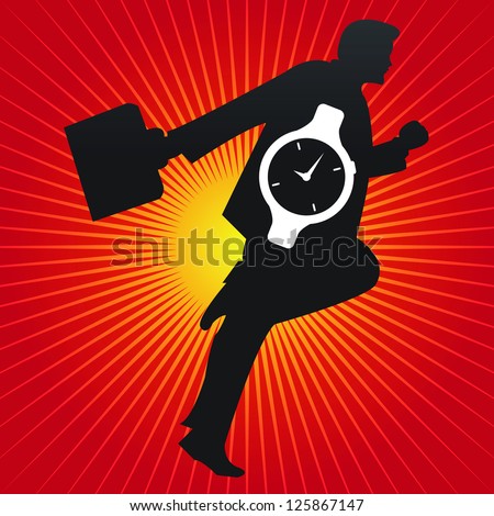 Time Management Concept Present By The Businessman and Hand Watch Inside in Red Shiny Background