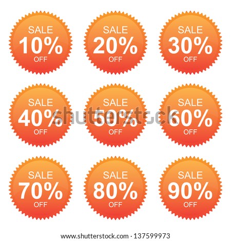 Orange Sale 10 - 90 Percent OFF Discount Label Tag Isolated on White Background