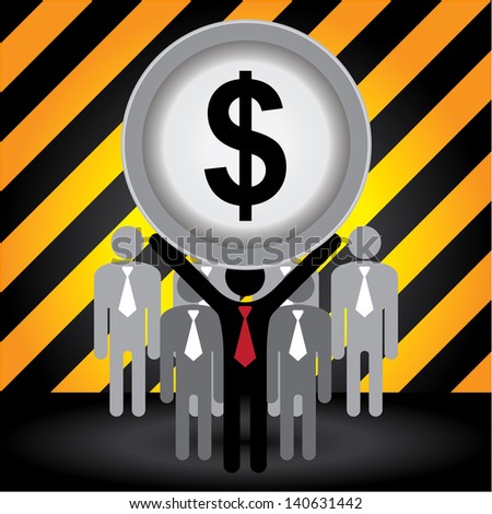 Financial Operation, MLM, Money Working, Job Career or Job Opportunity Concept Present by Group of Businessman With Dollar Sign on Hand in Caution Zone Dark and Yellow Background