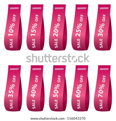 Marketing Material For Promotional Sale or Marketing Campaign Present By Pink Glossy Style Sale 10-70 Percent Off Label Isolated on White Background