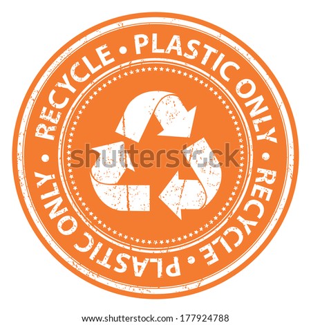 Orange Grunge Style Recycle Plastic Only Icon, Badge, Label or Sticker for Waste Segregation, Conservation or Recycle Concept Isolated on White Background