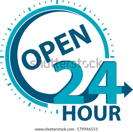 Blue Open 24 Hour Icon Or Label For Work Hour, Customer Service ...