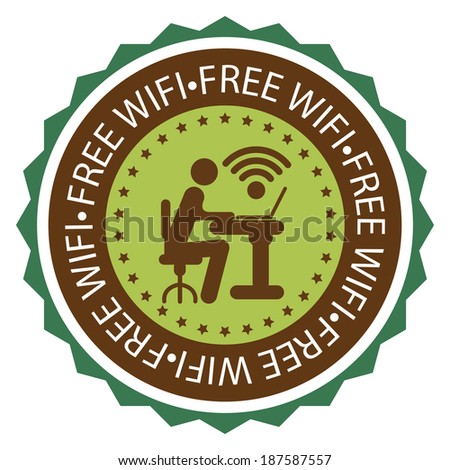 Brown and Green Vintage Style Free Wifi Icon, Label or Sticker Isolated on White Background