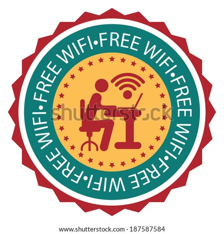 Blue and Orange Vintage Style Free Wifi Icon, Label or Sticker Isolated on White Background