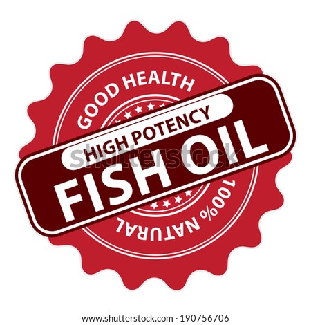 Red High Potency Fish Oil, Good Health, 100 Percent Natural Icon, Label, Sticker, Stamp or Badge Isolated on White Background