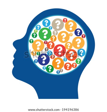 Blue Head With Group of Colorful Question Mark Icon in Brain Isolated on White Background