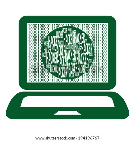 Green Computer Notebook or Laptop With Binary Number and Hacker Text on Screen Isolated on White Background
