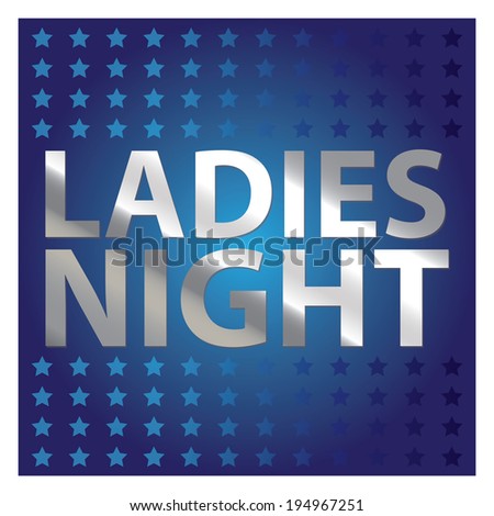 Blue Square Metallic Style Ladies Night Sticker or Label Isolated on White Background