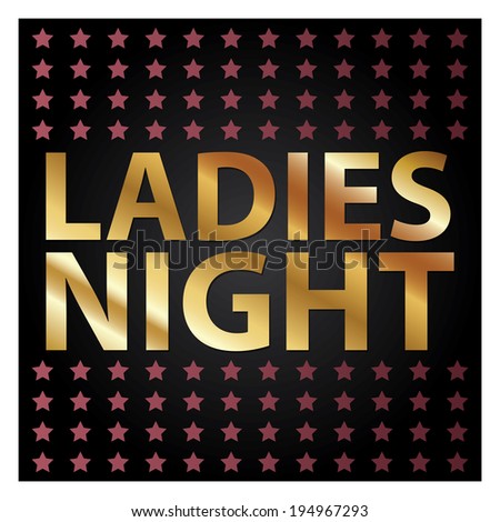 Black Square Metallic Style Ladies Night Sticker or Label Isolated on White Background