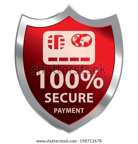 Red Metallic Shield With 100 Percent Secure Payment Sign Isolated on White Background