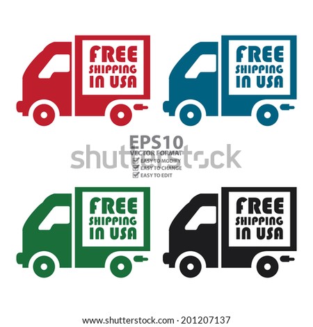 Vector : Colorful Free Shipping in USA Icon or Label Isolated on White Background