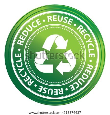 Green Metallic Style Reduce, Reuse and Recycle Icon, Badge, Label or Sticker for Save The Earth, Conservation or Recycle Concept Isolated on White Background