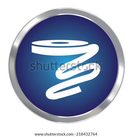 Blue Circle Metallic Reel Of Ribbon Icon or Button Isolated on White Background