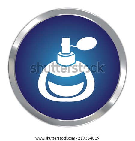 Blue Circle Metallic Perfume or Fragrance Spray Icon or Button Isolated on White Background