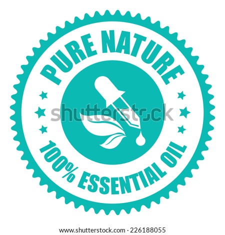 Blue Pure Nature 100% Essential Oil Icon, Sticker, Badge or Label Isolated on White Background