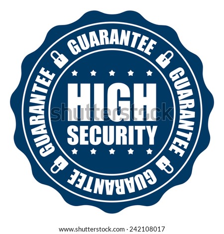 Blue High Security Guarantee Icon, Badge, Sticker, Tag or Label Isolated on White Background
