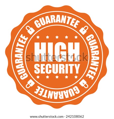 Orange High Security Guarantee Icon, Badge, Sticker, Tag or Label Isolated on White Background