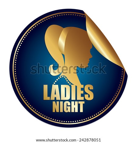 Blue Metallic Ladies Night Sticker, Icon or Label Isolated on White Background