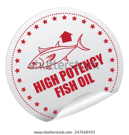 Red and Silver High Potency Fish Oil Sticker, Icon, Badge, Sign or Label Isolated on White Background