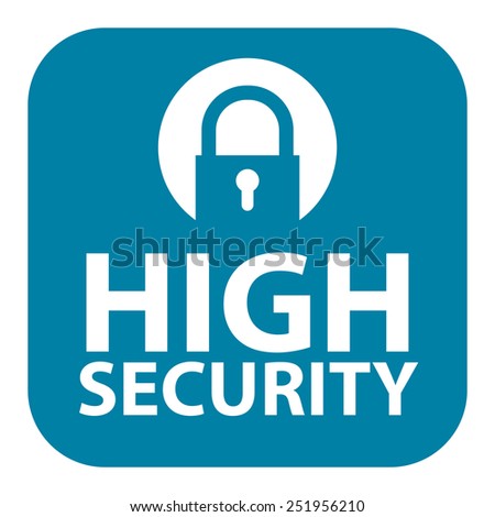 Blue Square High Security Icon, Sign, Sticker or Label Isolated on White Background