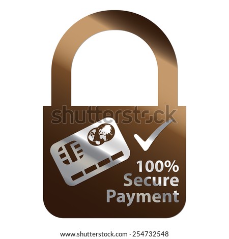 Brown Metallic Key Lock Shape 100% Secure Payment Icon, Label, Sign or Sticker Isolated on White Background