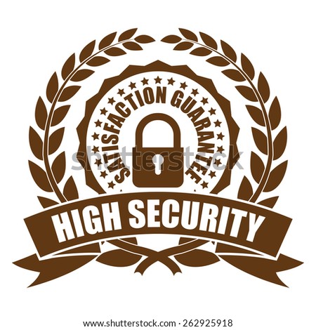 Brown High Security Satisfaction Guarantee Wheat Laurel Wreath, Ribbon, Badge, Label, Sticker, Sign or Icon Isolated on White Background