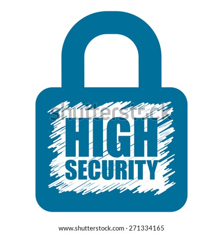 Blue High Security Lock Banner, Sign, Label or Icon Isolated on White Background