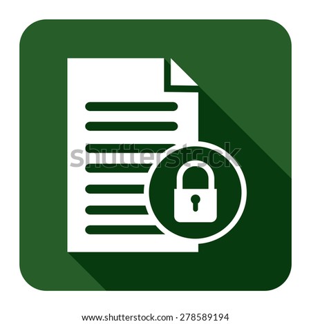 Green Document With Master Key Lock Flat Long Shadow Style Icon, Label, Sticker, Sign or Banner Isolated on White Background