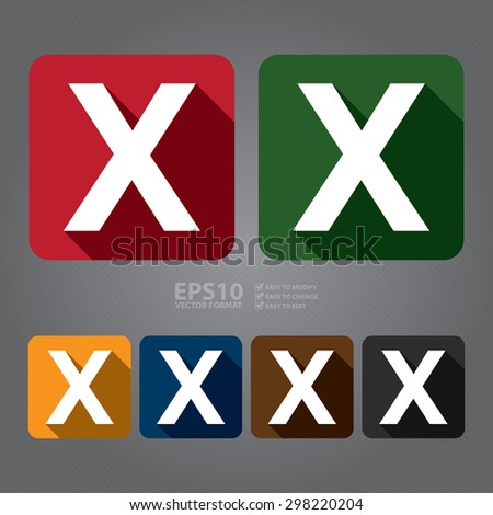 Vector : Square X, No, exit, Close, Delete Flat Long Shadow Style Icon, Label, Sticker, Sign or Banner