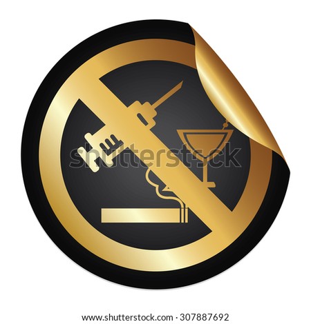 Black Metallic No Drug Prohibited Sign Infographics Peeling Sticker, Icon or Label Isolated on White Background