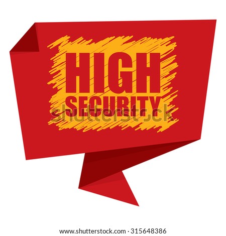 Red High Security Paper Origami Speech Bubble or Speech Balloon Sticker, Label, Sign or Icon  Isolated on White Background
